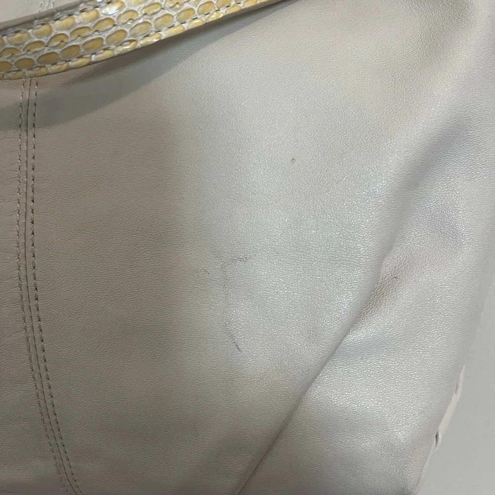 Coach 1941 Ivory Soft Leather Snakeskin Detail Silver Hardware zip top Hobo Bag